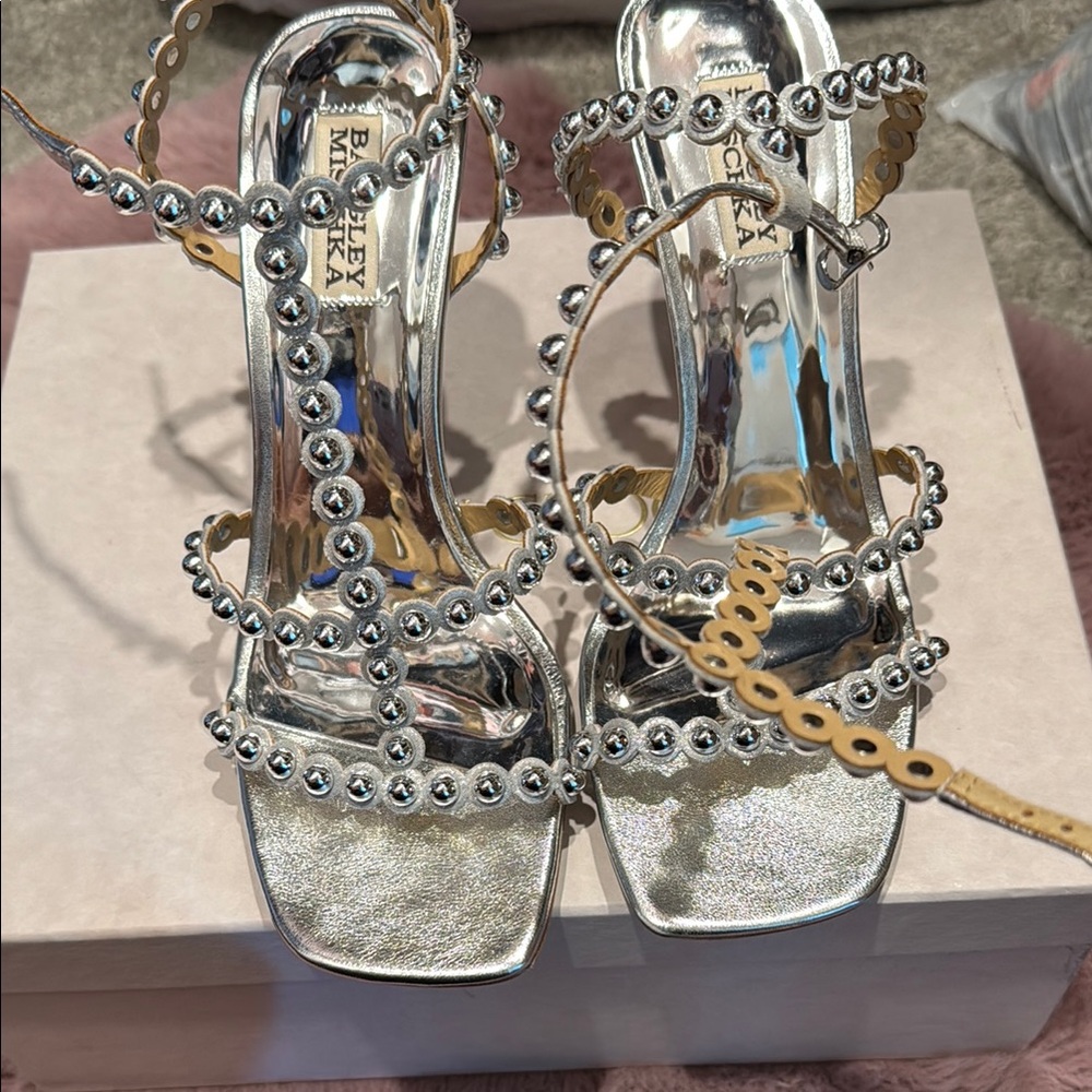 Badgley Mischka Silver Crystal Embellished Heels